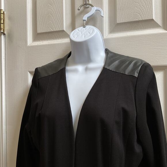 Eileen Fisher Ponte Viscose Blend Stretch Leather Trim Detail Blazer Medium - Picture 7 of 12